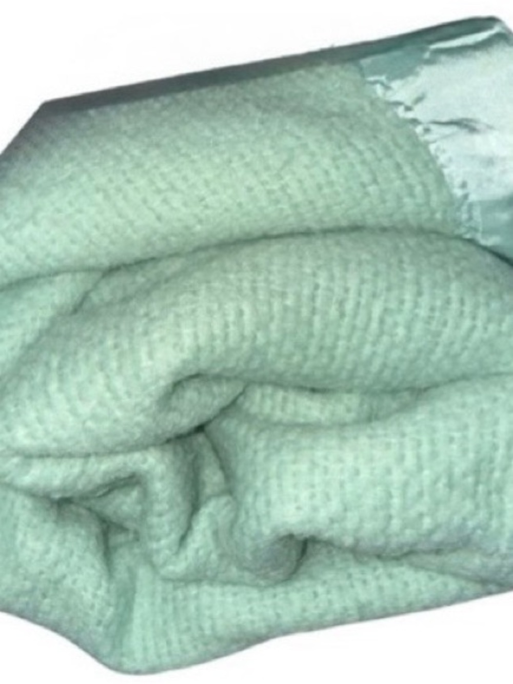 Soft Sage Green/ Mint Green Waffle Blanket with Satin Edging - Picture 3 of 12